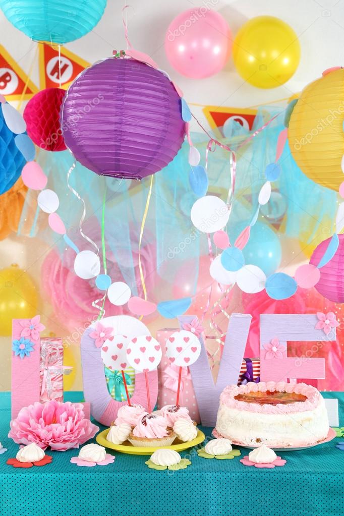 Festive table setting for birthday on celebratory decorations ... Festive table setting for birthday on celebratory decorations ...