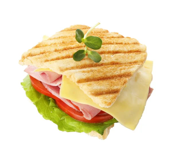 Lekkere sandwich met ham, geïsoleerd op wit — Stockfoto