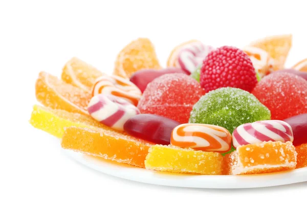 Színes zselés cukorka elszigetelt fehér tányérra — Stock Fotó