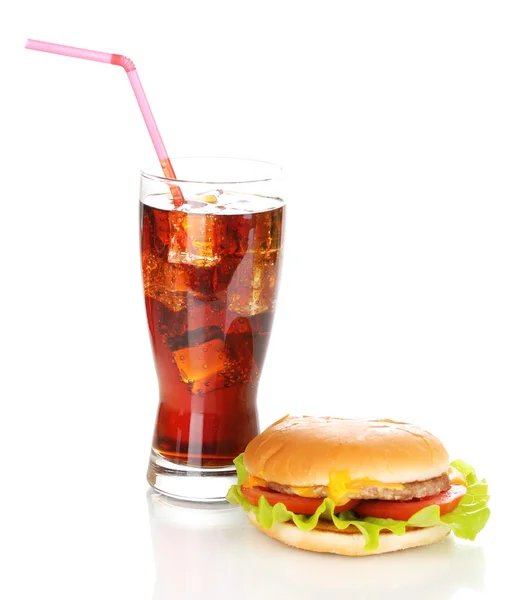 Tasty cheeseburger and cola isolated on white — Stock Photo, Image