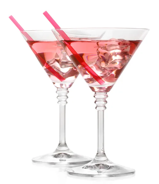 Kırmızı üzerine beyaz izole martini bardaklarda kokteyl — Stok fotoğraf