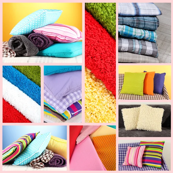 Collage de cuadros y almohadas de color — Foto de Stock