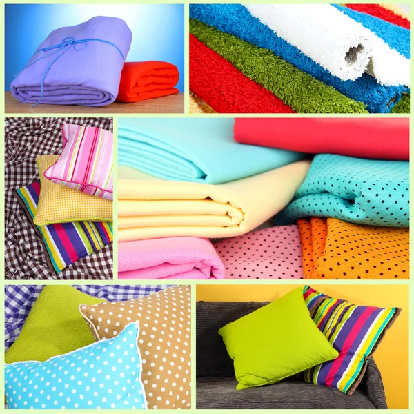 Collage of plaids and color pillows — Stock Photo, Image