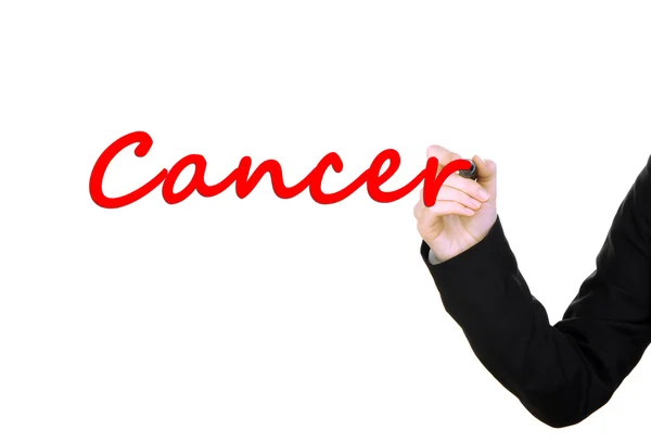 Hand writing Cancer on transparent board — Stock Photo, Image