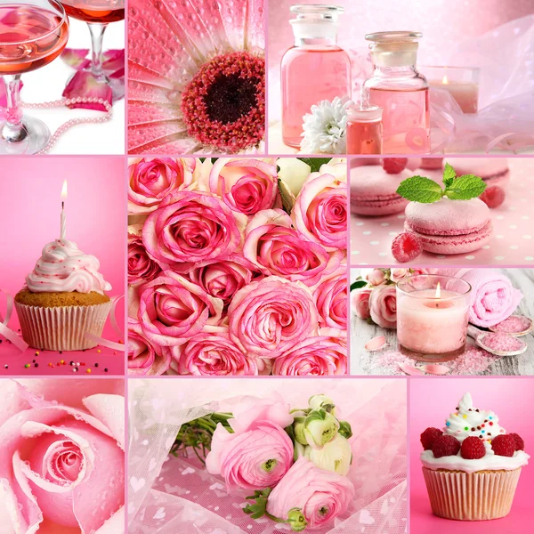 Collage de photos en couleurs roses — Photo