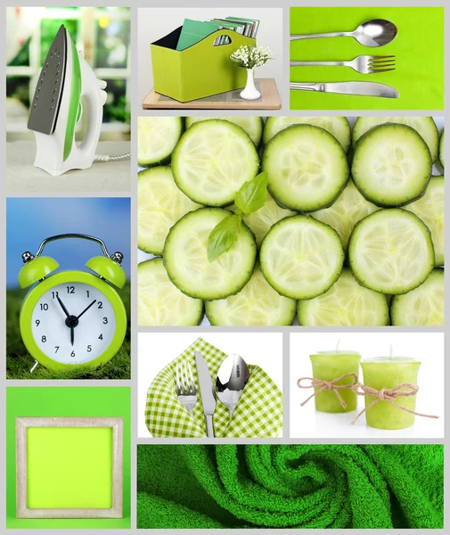 Collage van foto's in groene kleur — Stockfoto