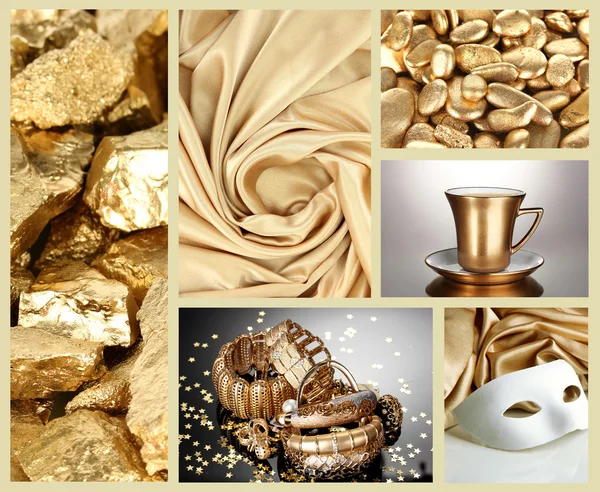 Collage of photos in gold colors — Stock Photo, Image