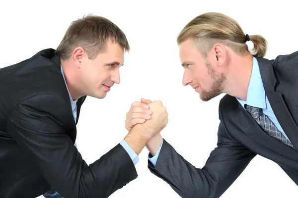 Arm wrestling of business people isolated on white — Stock Photo, Image