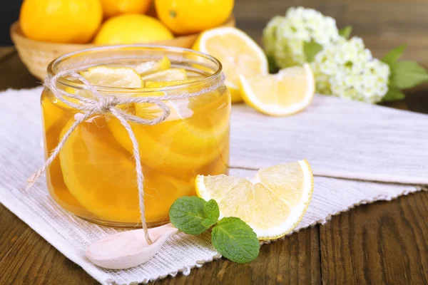 Tasty lemon jam on table close-up — Stock Photo, Image