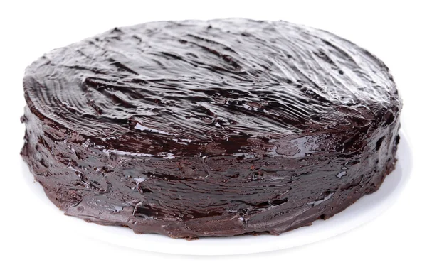 Pyszne ciasto czekoladowe na płytkę na białym tle — Zdjęcie stockowe