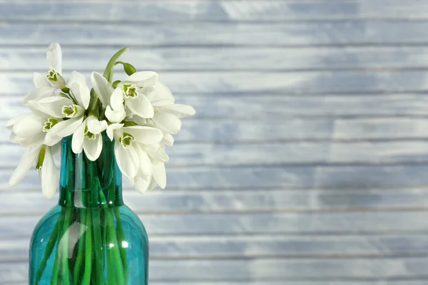 Belles gouttes de neige en bouteille, sur fond bois — Photo