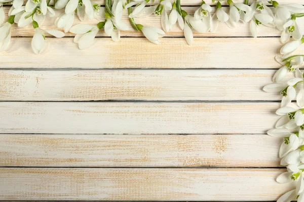 Beautiful snowdrops on wooden background — Stock Photo, Image