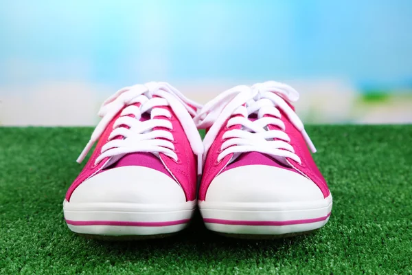 Beautiful gumshoes on green grass, on bright background — Stock Photo, Image