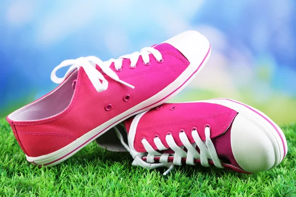 Beautiful gumshoes on green grass, on bright background — Stock Photo, Image