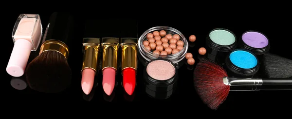 Professional make-up tools on black background — Stock Photo, Image