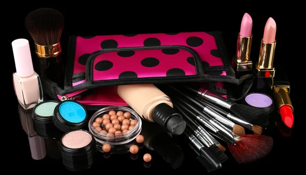 Professional make-up tools on black background — Stock Photo, Image