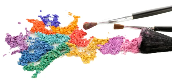 Crushed eyeshadow and professional make-up brush close up — Stock Photo, Image