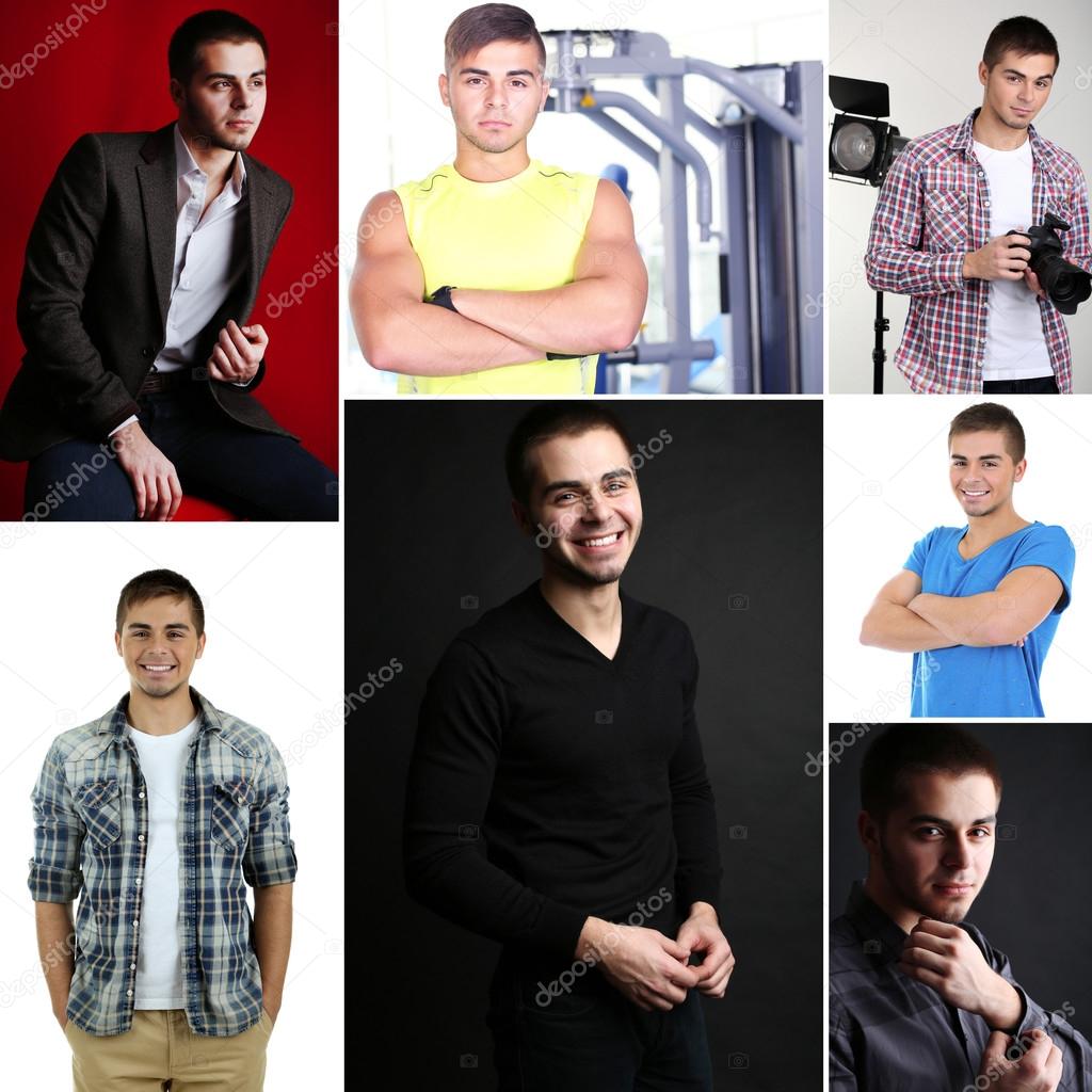 Collage of portraits young handsome man