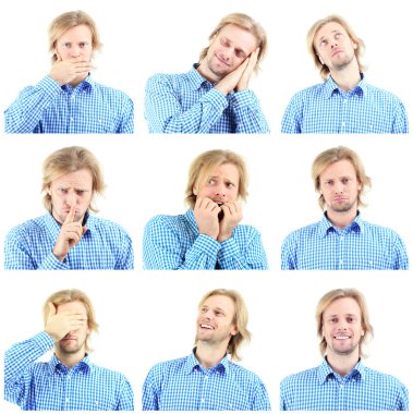 duygusal yakışıklı beyaz izole kolaj