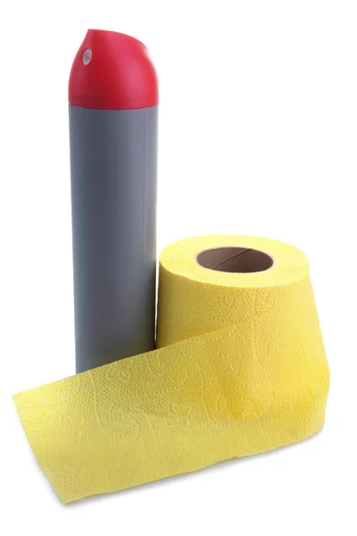 Papel higiênico de cor rolo e ar fresco. isolado em branco — Fotografia de Stock