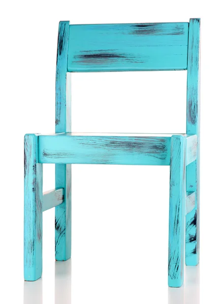 Blauwe oude houten stoel, geïsoleerd op wit — Stockfoto