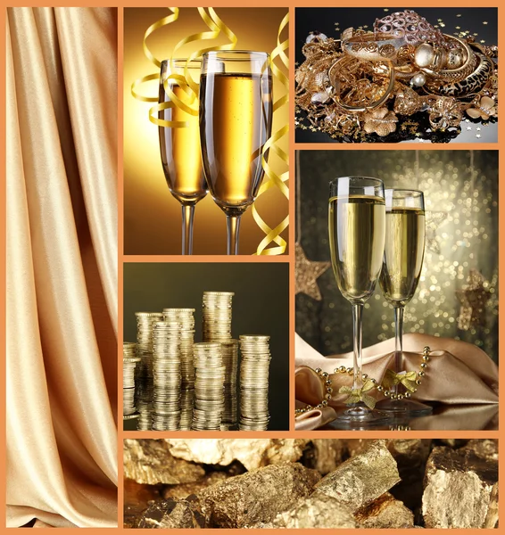 Collage av bilder i guld färger — Stockfoto