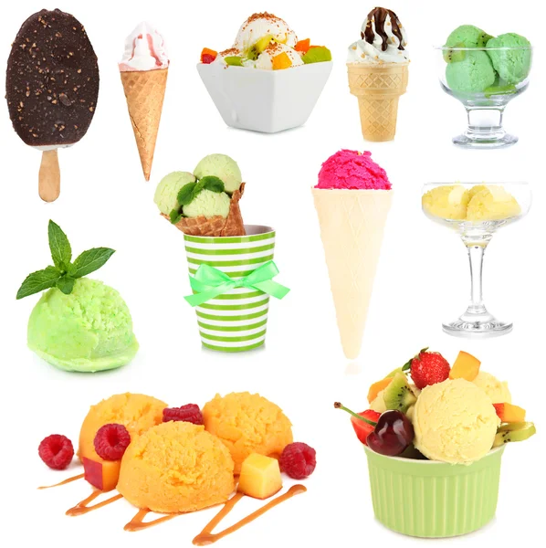 Colagem de diferentes tipos de sorvete — Fotografia de Stock
