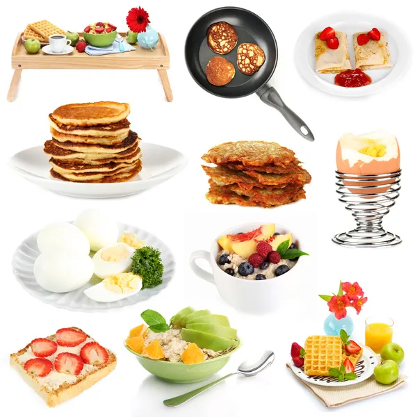 Breakfast collage isolated on white — Stock Photo, Image