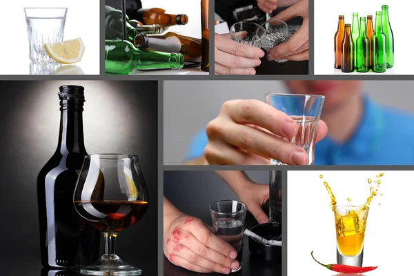 Kolaż z bliska alkoholizm — Zdjęcie stockowe