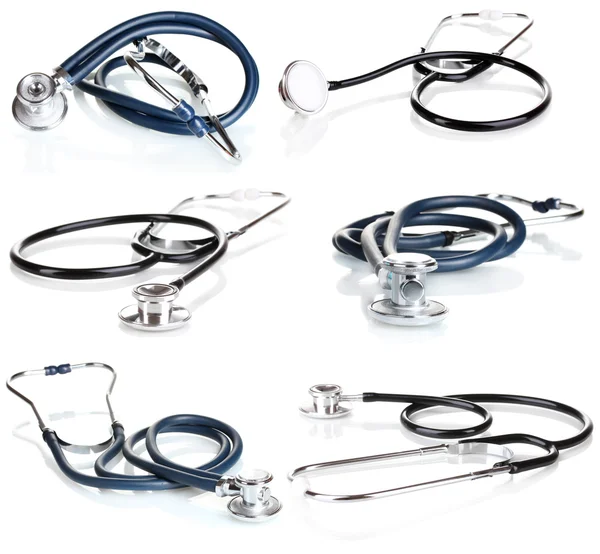 Collage of medical stethoscope isolated on white — Stock Photo, Image