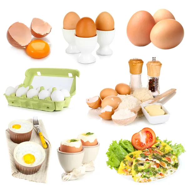 Collage de huevos aislados en blanco —  Fotos de Stock