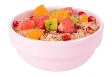 finom oatmeal gyümölcs tálban elszigetelt fehér