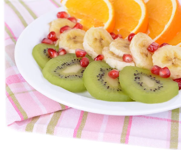 Sweet fresh fruits on plate on table close-up — Stock Photo, Image