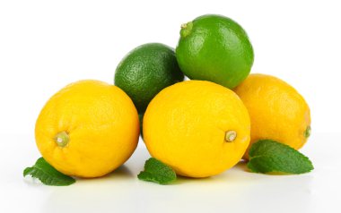 limon ve limes, üzerinde beyaz izole