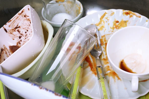 Kitchen utensils need wash close up — Stock Photo, Image