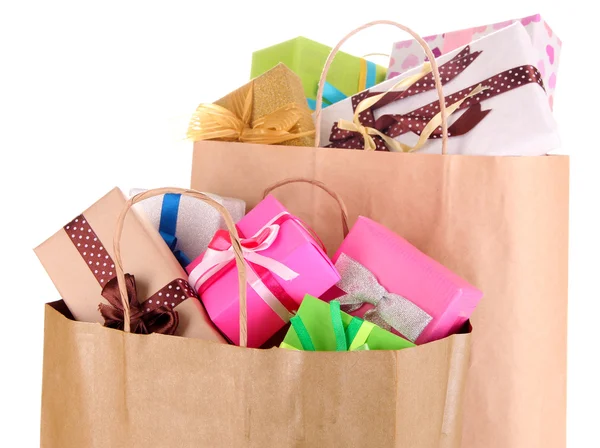 Presents in paper bags isolated on white — Stock Photo, Image