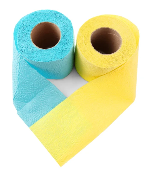 Farbe Toilettenpapierrollen isoliert auf weiß — Stockfoto