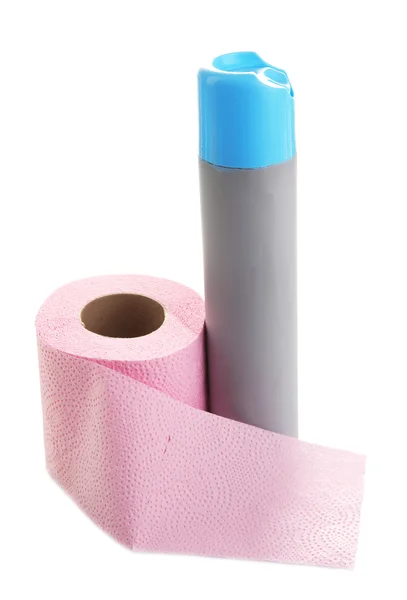 Χρώμα ρολό χαρτί τουαλέτας και φρεσκότερο αέρα. απομονωθεί σε λευκό — Φωτογραφία Αρχείου