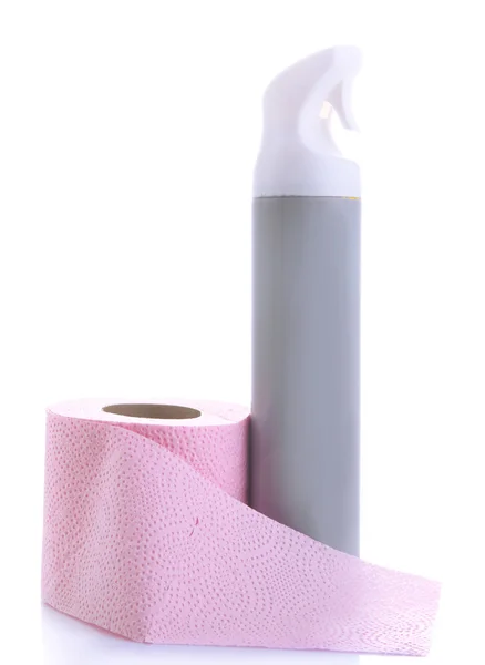 Färg toalett pappersrulle och fräschare luft. isolerad på vit — Stockfoto
