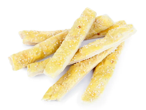 Tasty bread sticks isolated on white — Stock Photo, Image