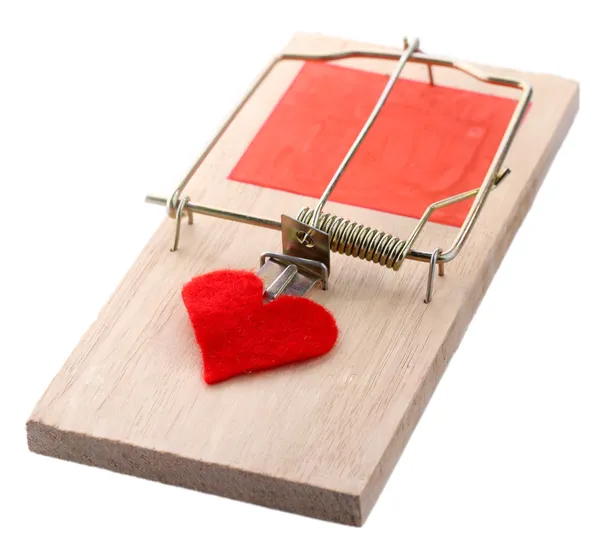 Mousetrap com coração isolado em branco — Fotografia de Stock