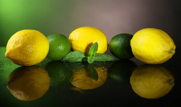 Limoni e lime su fondo scuro — Foto Stock