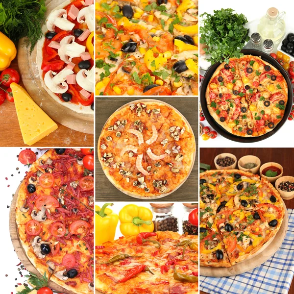 Коллаж из различных пиццы — стоковое фото