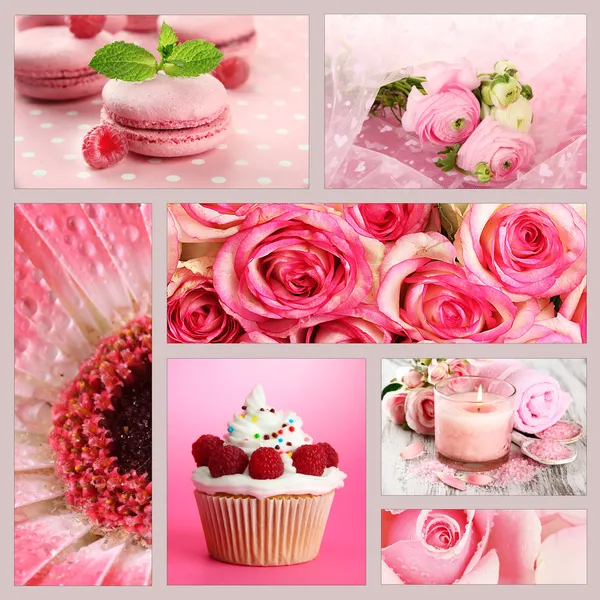 Collage de photos en couleurs roses — Photo