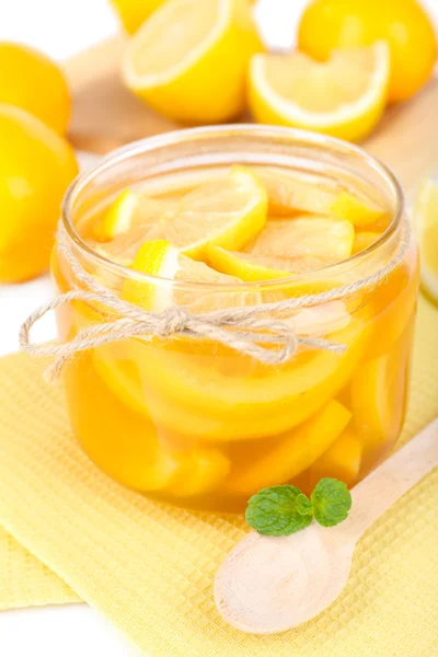 Tasty lemon jam on table close-up — Stock Photo, Image