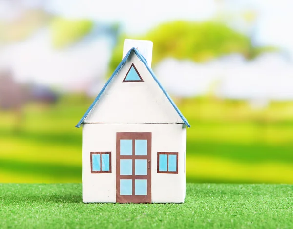 Little house on green grass, on bright background — Stock Photo, Image