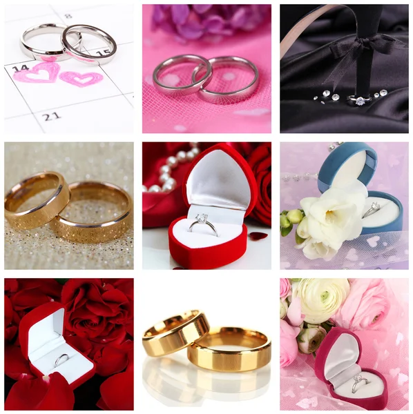 Collage of wedding rings Royalty Free Stock Images