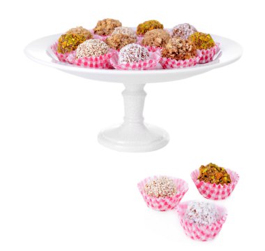 çikolata şekerleme üzerine beyaz izole kümesi