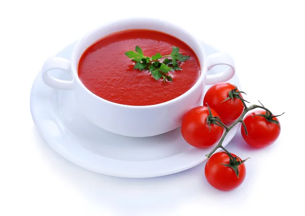 Ízletes paradicsom leves, elszigetelt fehér — Stock Fotó