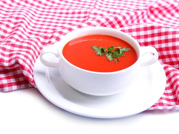 Smakelijke tomatensoep, geïsoleerd op wit — Stockfoto